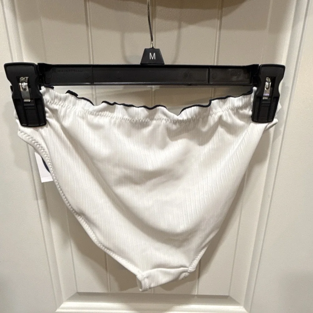 Old Navy Women's 2pc Bikini Set Black Top (M) White Ribbed Ruffle Bottoms S NWT